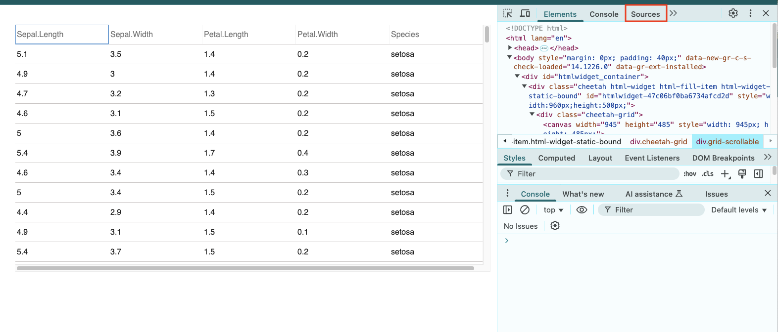 Inspector tabs are opened