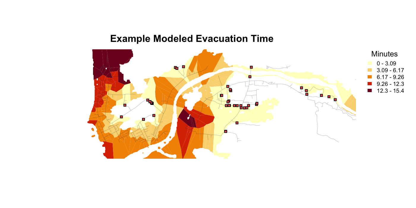 Example modeled evacuation time